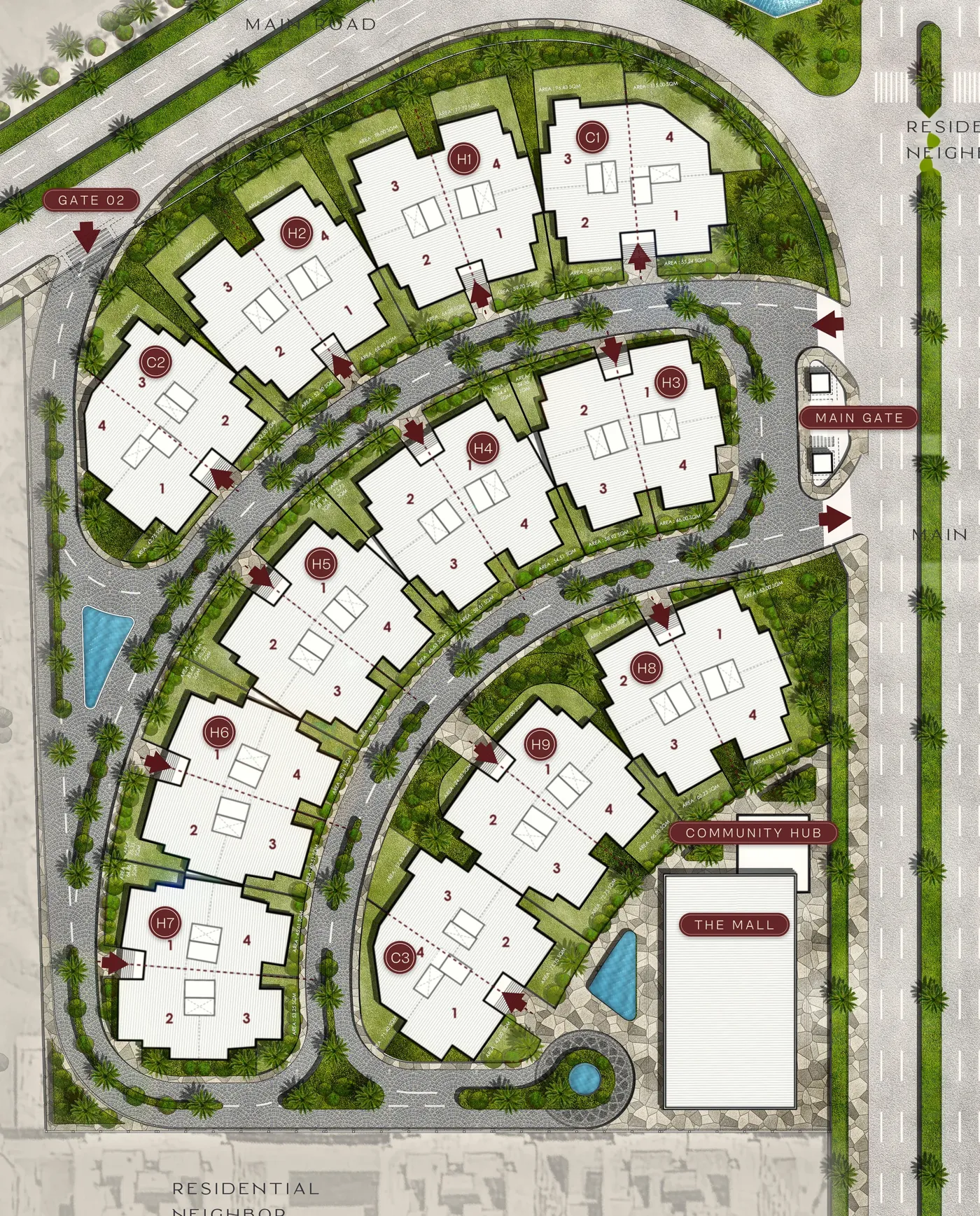 SIGHT master plan: twelve buildings in three rows